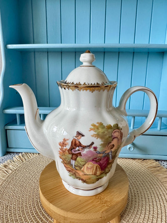 Vintage Winterling Markleuthen Bavaria Mokka Pot, Coffee Pot, Fragonard Courting Couple Decor, Previously Loved, Love Scene Decor, Germany
