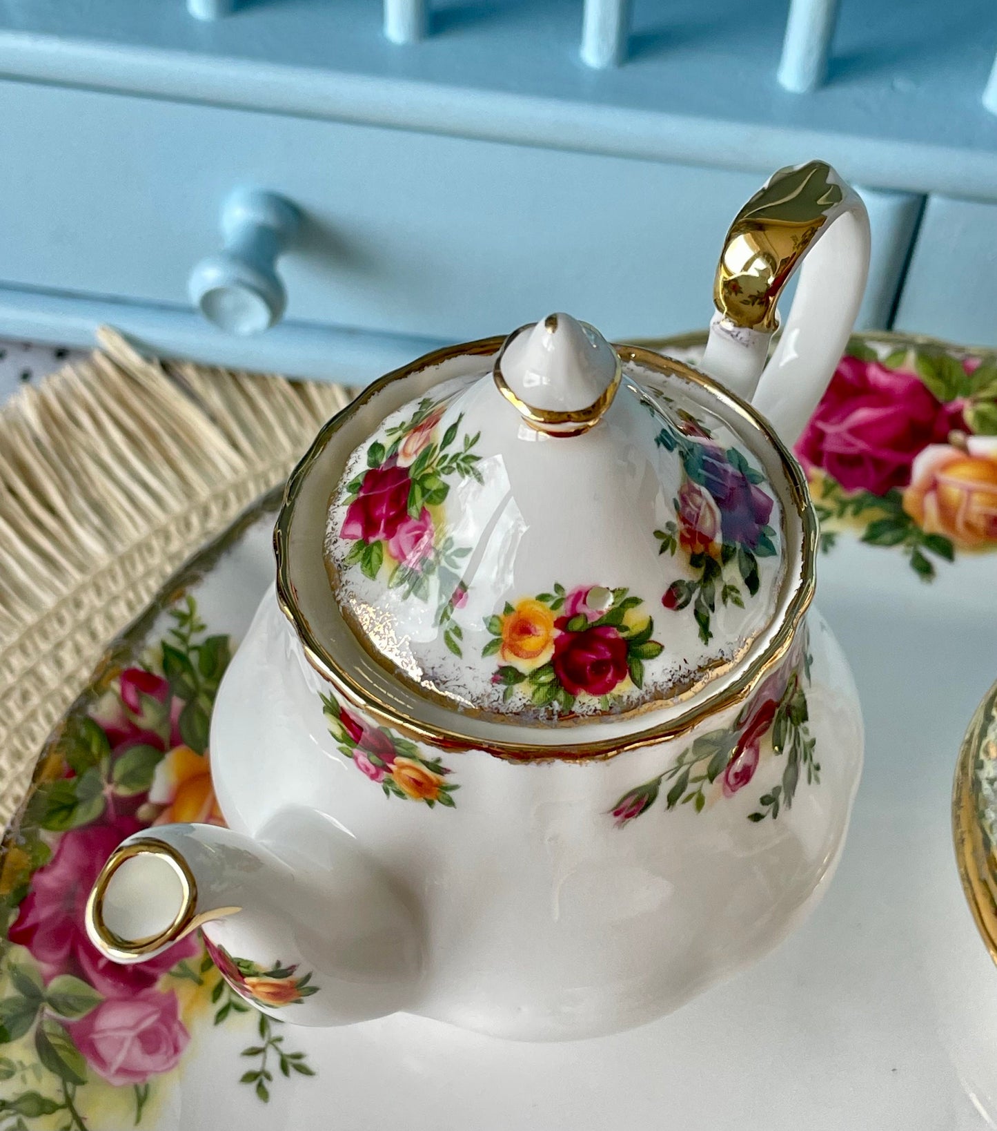 Vintage Royal Albert "Old Country Roses" Miniature Tea Set, First Quality, Fine Bone China, Previously Loved Vintage, Made in England