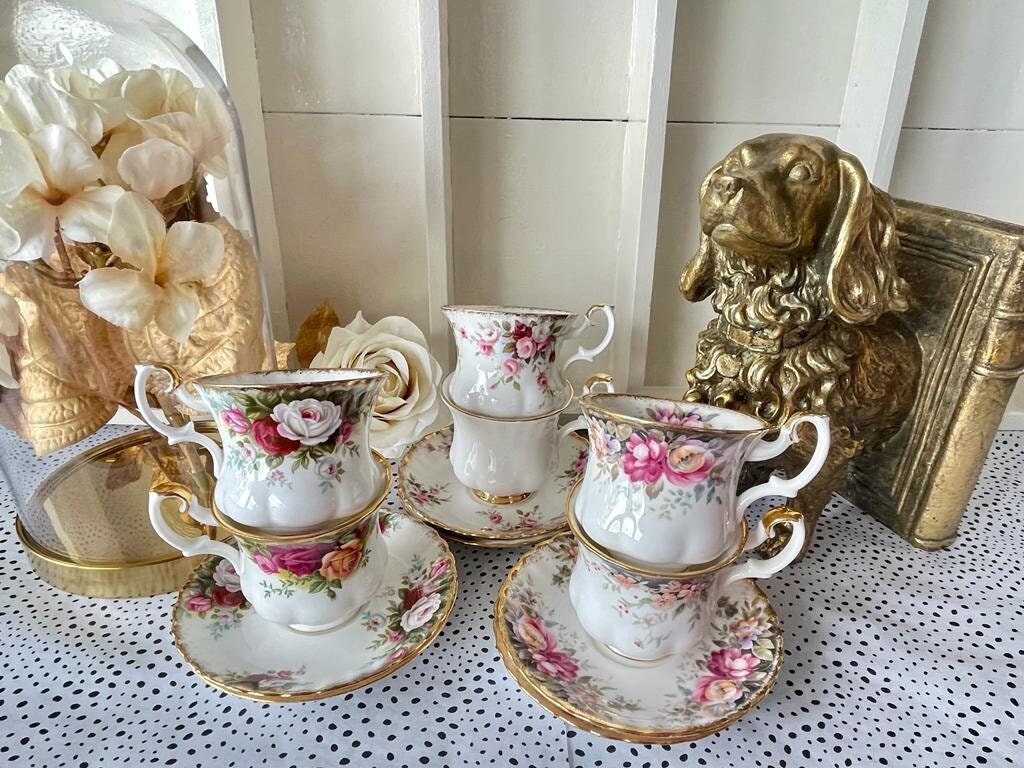 Royal Albert High Tea Coffee, Vintage Gold Coffee Cups and Saucers, Bone China,  Mix & Match, Set Of 6 Coffee Cups for Royal Party, England