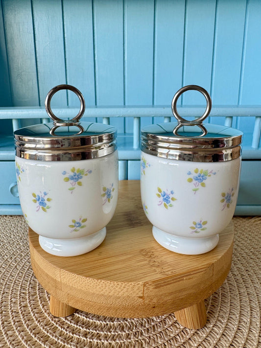 Vintage Royal Worcester Egg Coddler: A Delightful Table Treasure, 2 One Sized Egg Coddlers, Beautiful Blue Floral Decor, Made England