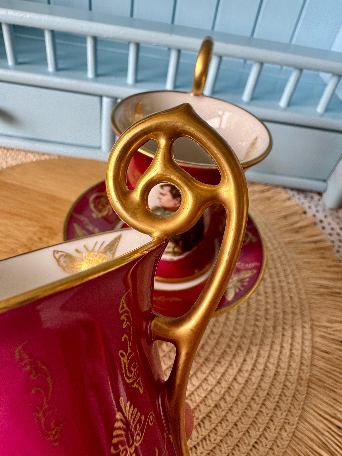 Rare Limoges Napoleon Josephine Espresso Cups & Saucers | Burgundy Gold Porcelain | Imperial Bee Motif | Perfect Condition | Historical Gift