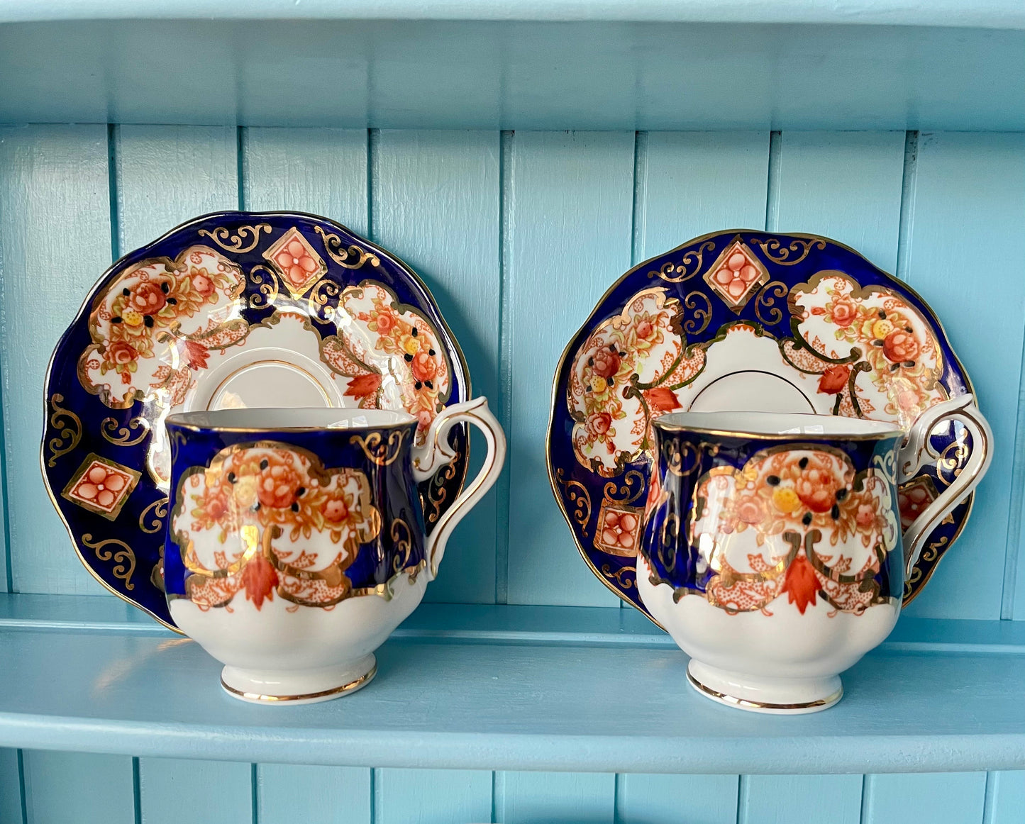 Set Of Two Royal Albert "Heirloom" Espresso & Saucers, Bone China, Previously Loved Vintage, Display Piece, High-Tea, Espresso, England