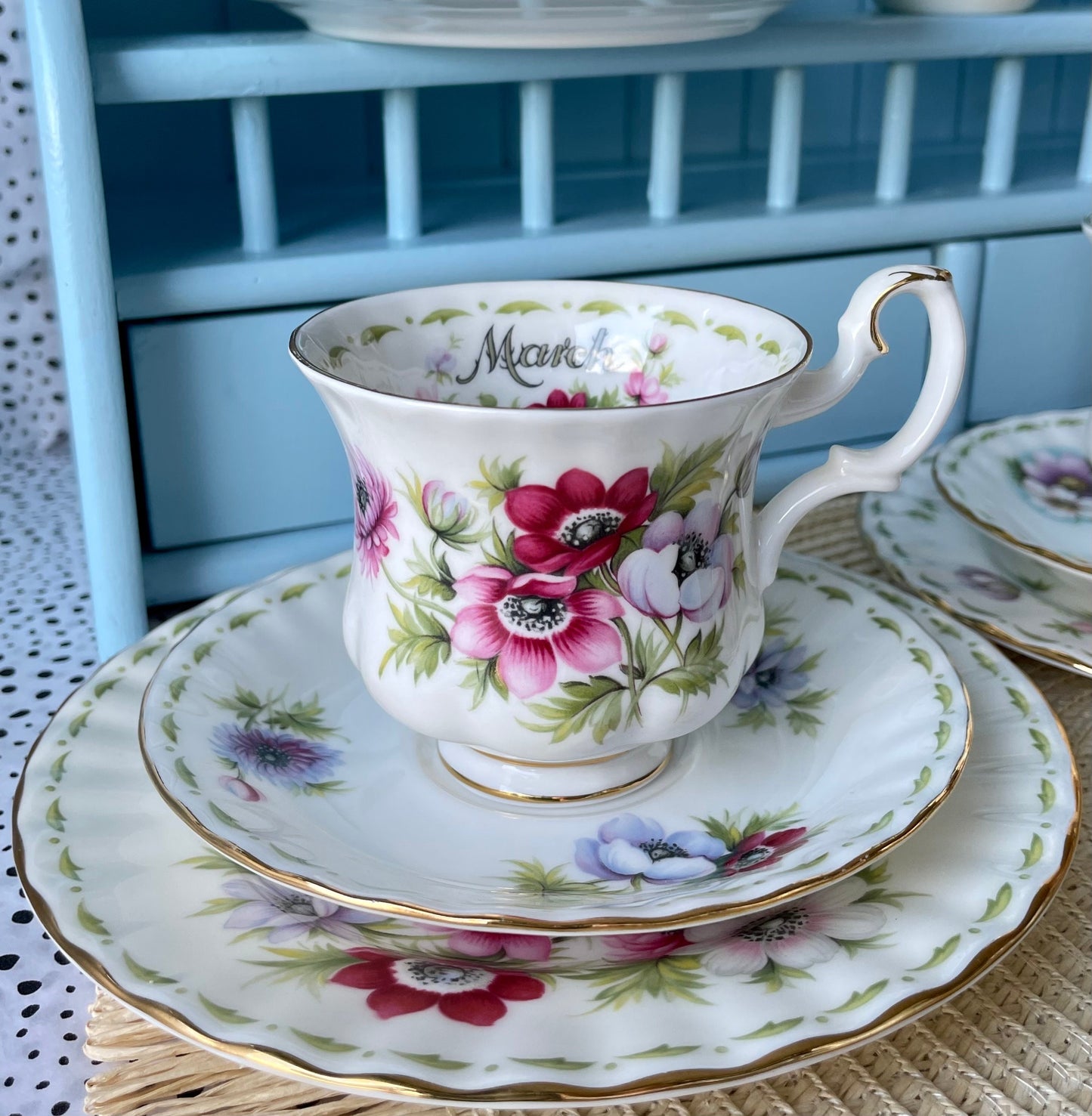 Royal Albert Flower Of The Month Trio's Cup Saucer Plate, Fine Bone China,  Sold Individually, Unique Find, With 6 Tea Spoons, Feb Plus Vase