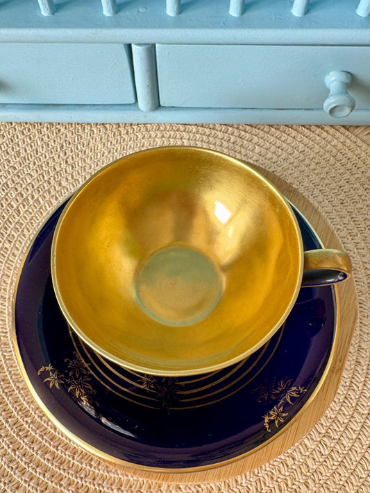 Vintage Wolf Kueps Echt Cobalt Demitasse Set, Perfect Gold Interior, Vintage German Porcelain, Cobalt Blue & Gold, Bavarian Demitasse TeaSet