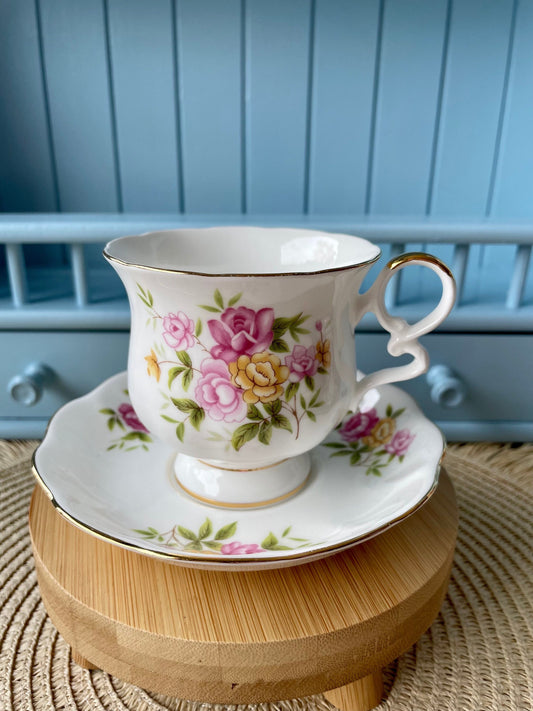 Vintage Royal Ascot 'Country Bouquet' Tea Cup And Saucer, Made In England. Fine Bone China, Previously Loved Cup, Antique British TeaCup