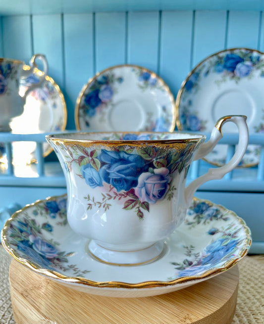 Beautiful Vintage Male Sized Royal Albert "Moonlight Rose" Teacup & Saucer, Made in England, Previously Loved, Display Piece, High-Tea Party