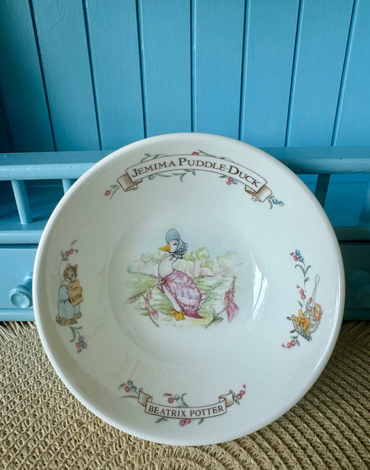 Vintage Royal Albert "Jemima Puddle Duck"  Cereal Bowl, Breakfast Bowl, Beatrix Potter, Bone China, Beautiful Pink and Blue Decor, England