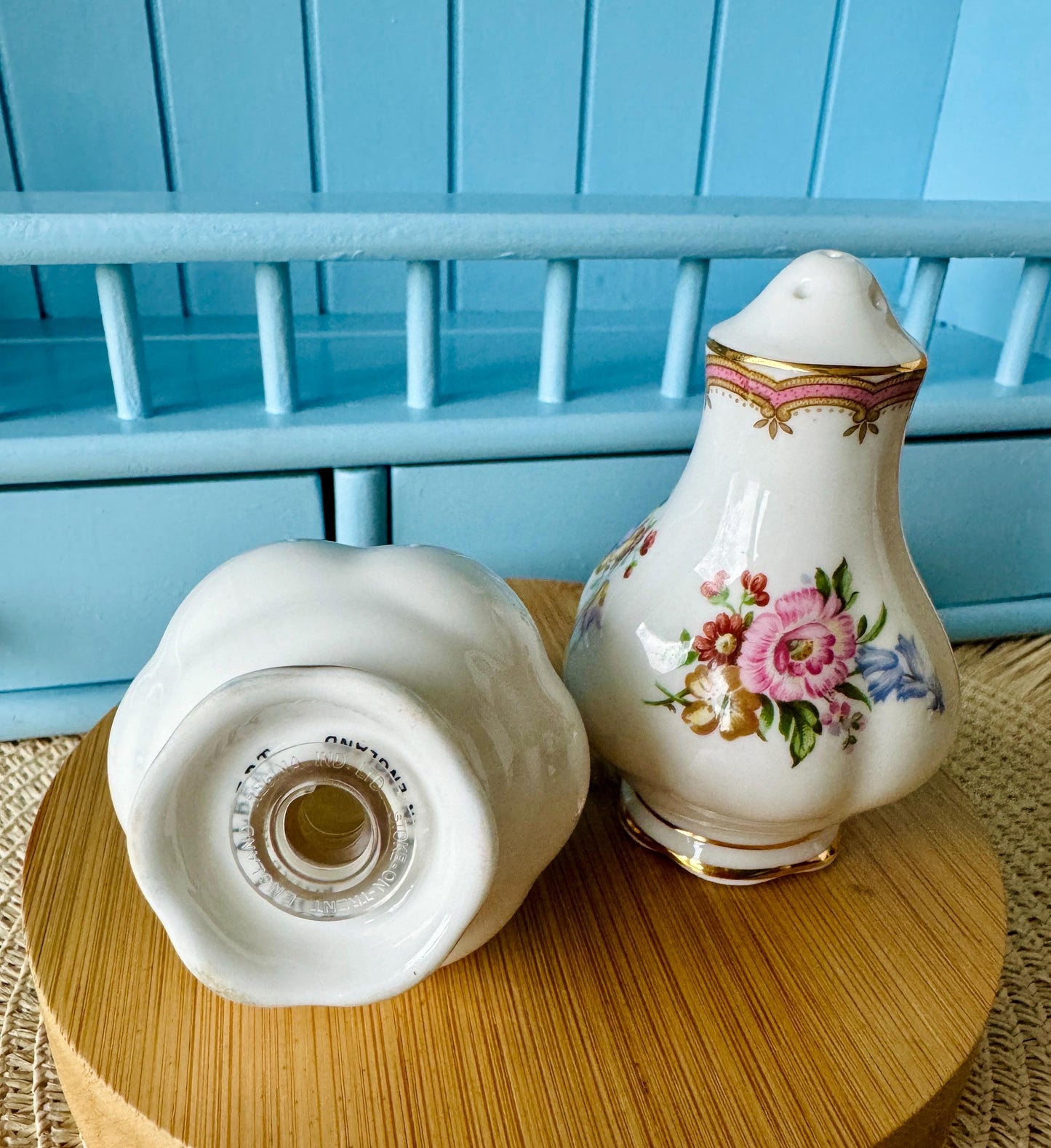 Vintage Royal Albert "Lady Carlyle" Salt & Pepper Shakers, Bone China, Previously Loved, Collectors Item, Thick Gold, Original Caps, England