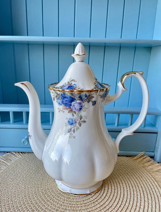 Vintage Large 1.5L Royal Albert "Moonlight Rose" CoffeePot, Beautiful Edition, Fine Bone China, Previously Loved, Blue Roses Decor, England