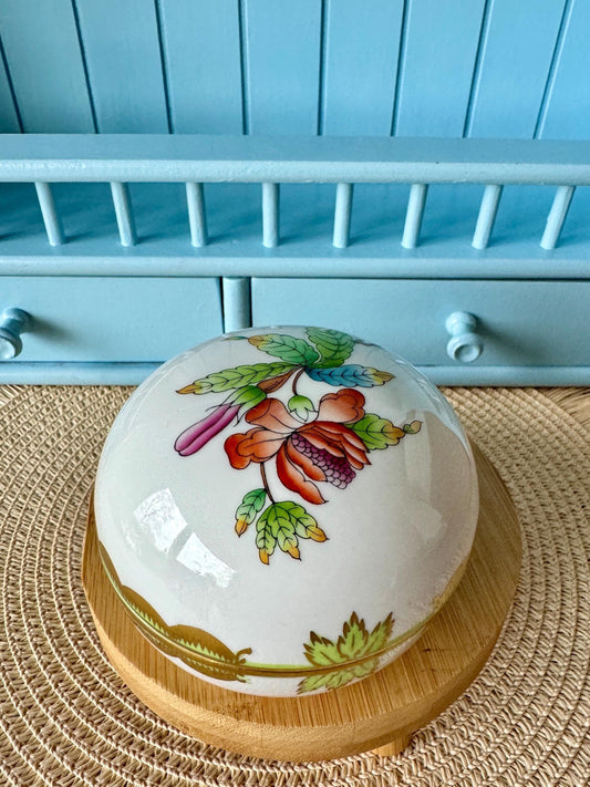 Pretty Vintage Herend Queen Victoria Trinket Dish, HandPainted, Hungarian Porcelain, Perfect Gold, Floral Decor Previously Loved, Hungary