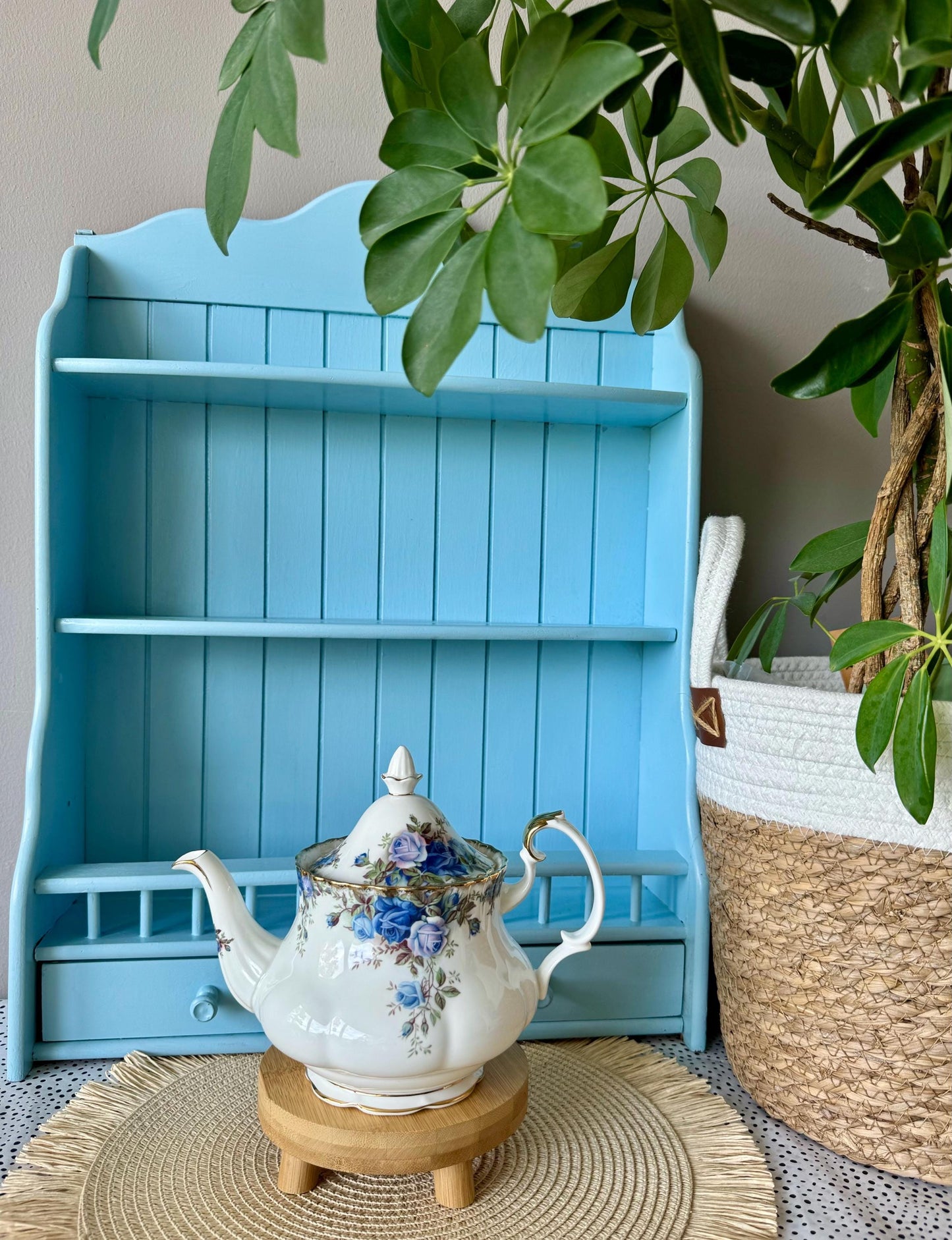 Very Rare Hard To Find "Medium" Royal Albert "Moonlight Rose" Tea Pot, Spout Inside Lid Is Missing, Bone China, Blue Roses Decor, England