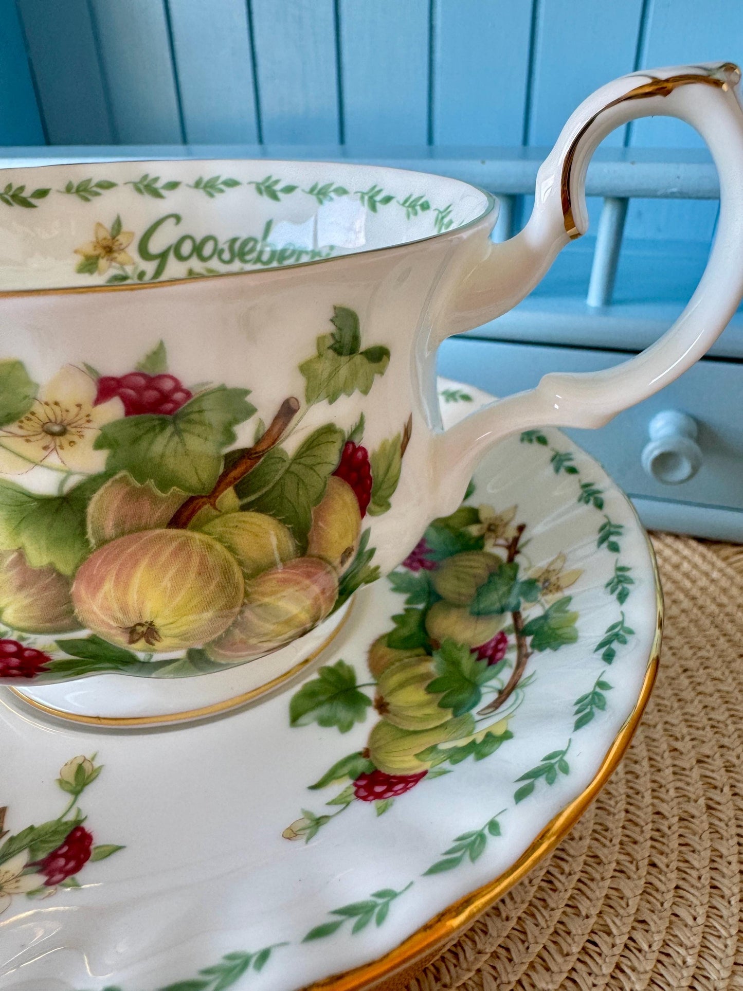 RARE Vintage Royal Albert "Covent Garden" Breakfast Set, Gooseberries, Cereal Breakfast Cup & Saucer, Bone China , Previously Loved, England