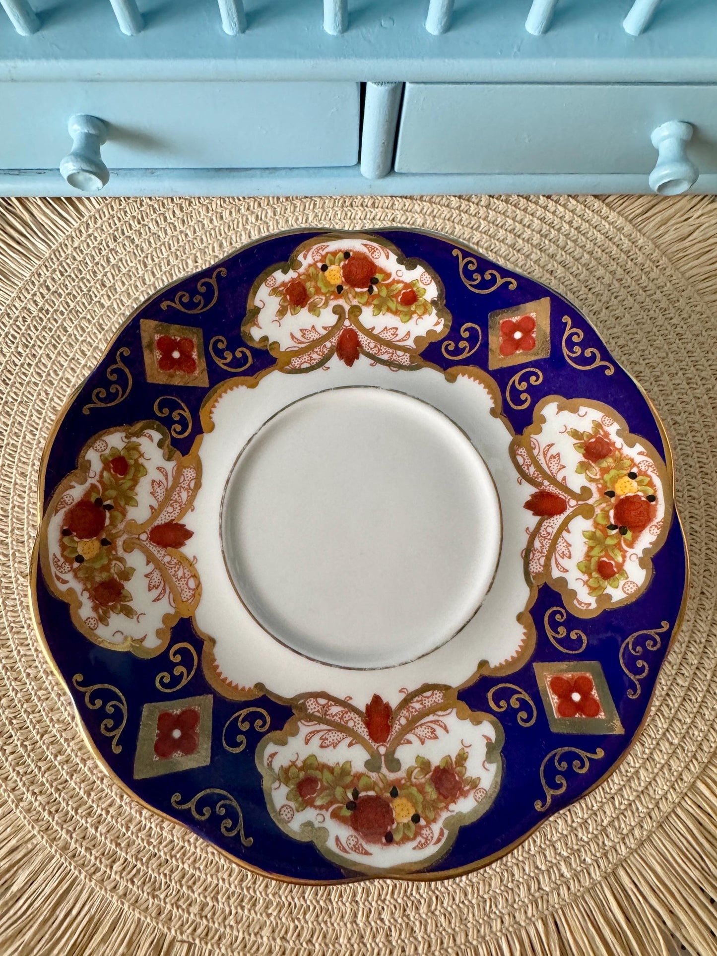 Rare Vintage Royal Albert "Heirloom"  Large Gravy Boat with Under plate, Bone China, Previously Loved, Cobalt Blue  Pattern, Made in England