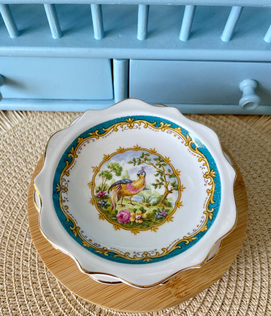 Rare Vintage Royal Albert "Chelsea Bird" Petit Four Dish, Fine Bone China, Pheasant Bird Blue Design, Previously Loved Antique, Made England