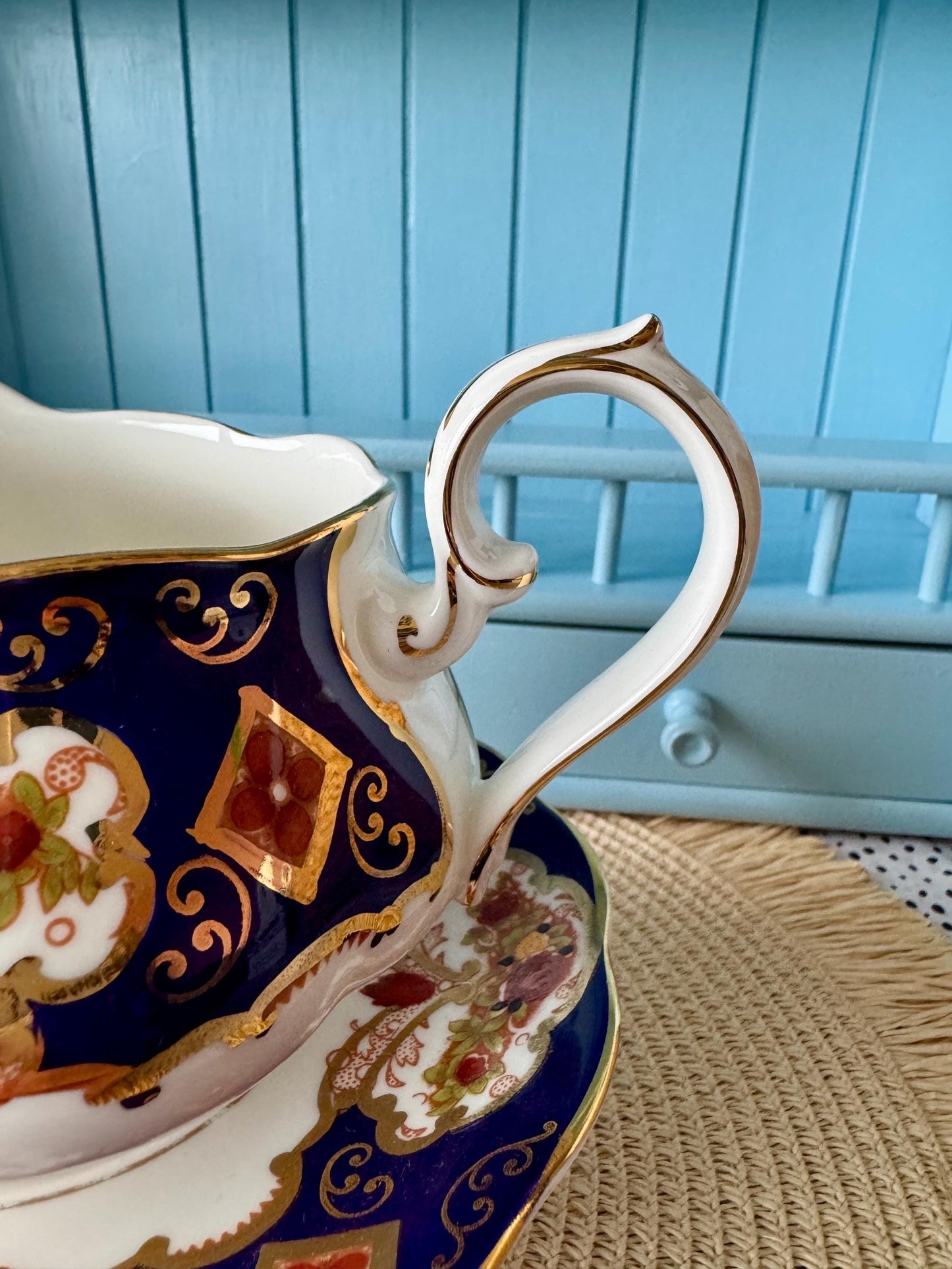 Rare Vintage Royal Albert "Heirloom"  Large Gravy Boat with Under plate, Bone China, Previously Loved, Cobalt Blue  Pattern, Made in England