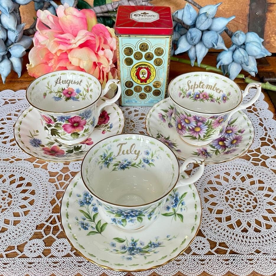 Royal Albert Flower Of The Month Gentleman Sized Duo's Cup & Saucer, Fine Bone China, Royal High Tea Party, Bridal Party. Collectors Item!