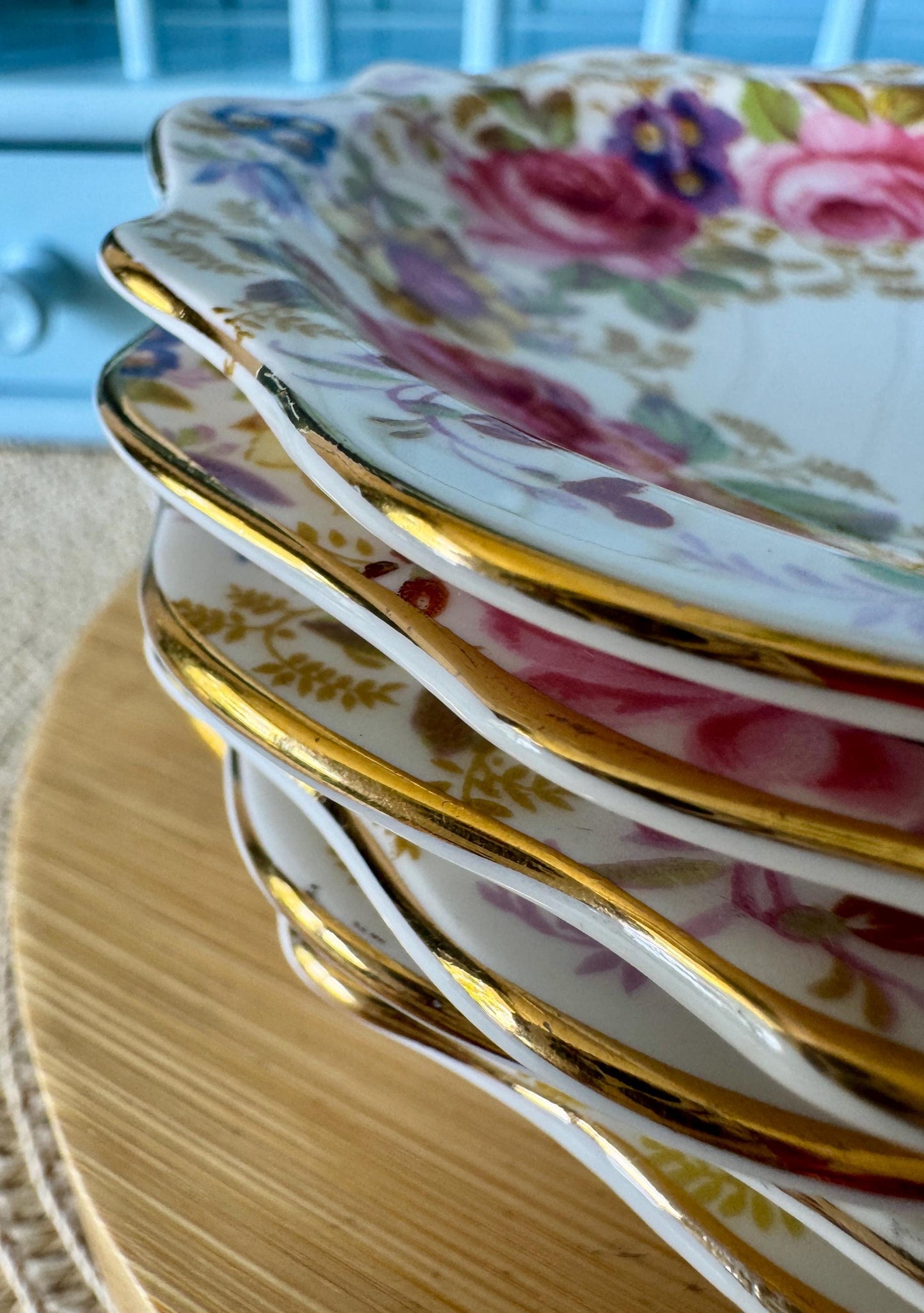 Vintage Royal Albert "Serena " Set of 6 Petit Four Dishes, Bone China, Pink Roses & Lavender Flowers Design, Previously Loved, Made England