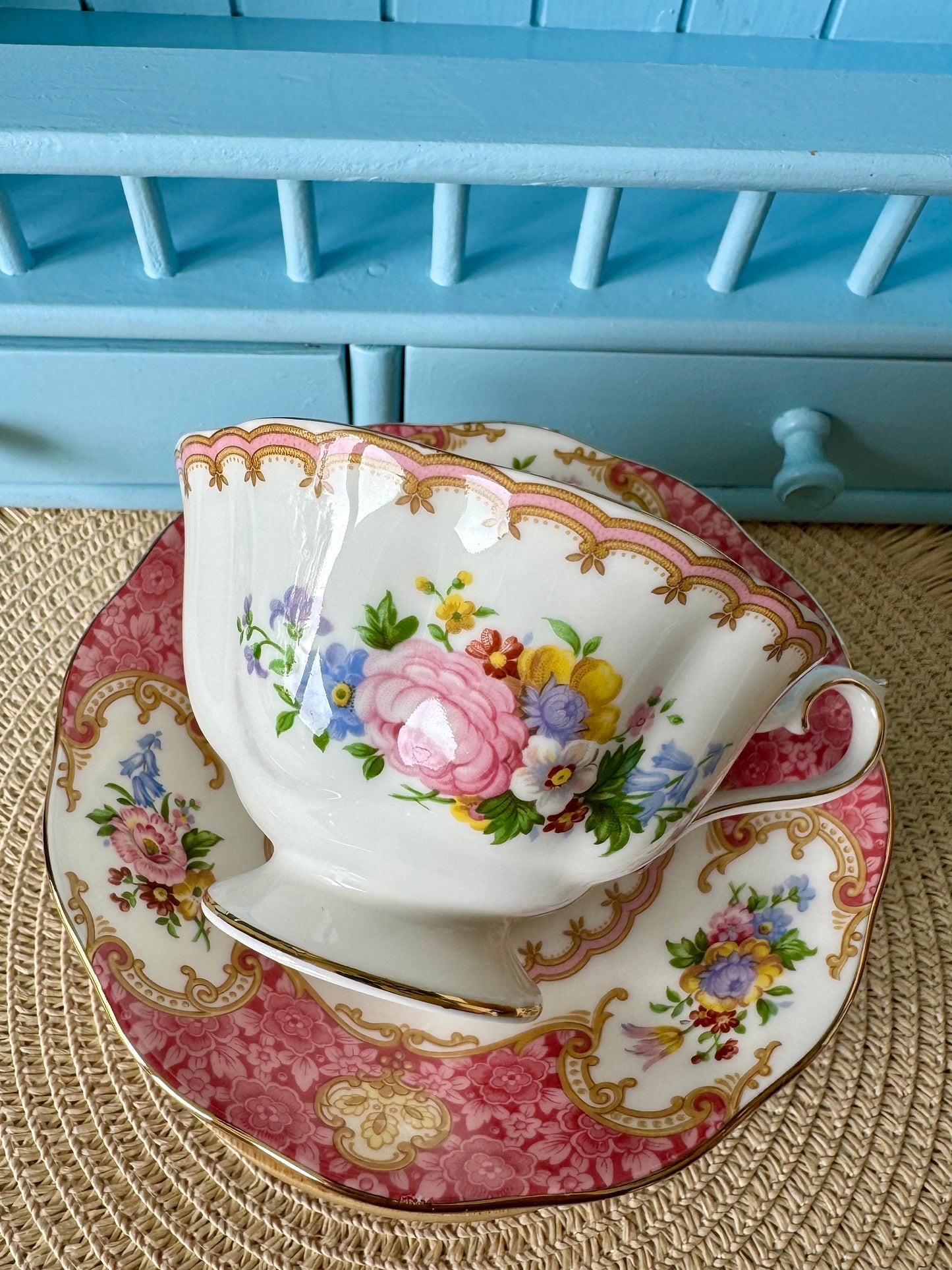 Very Rare Hard To Find "Inside Out" Royal Albert "Lady Carlyle" Avon Shape Teacup, Bone China, Previously Loved, Pink Decor, Made In England