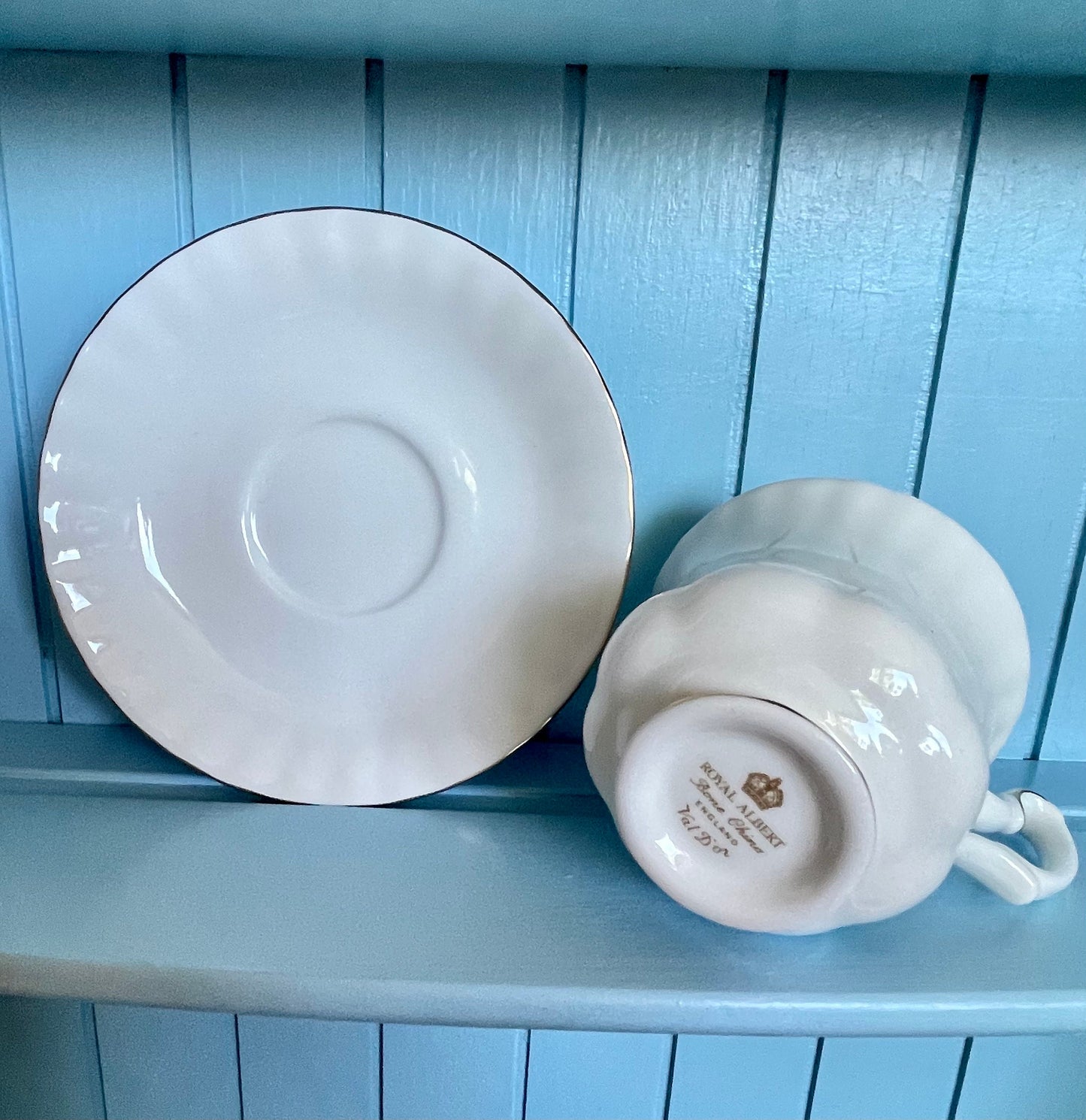 Vintage Crisp White Gold, Royal Albert "Val D'Or" Coffee Cup & Saucer, Bone China, Made In England, Previously Loved Vintage, High-Tea Party