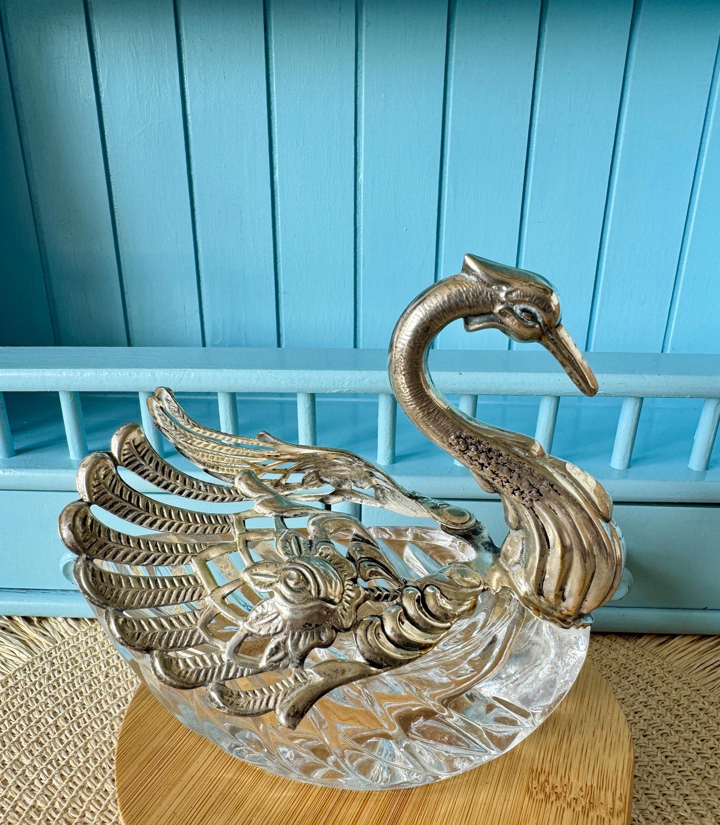 Rare Find: Vintage Swan Sugar Bowl, Crystal with Silver-Toned Rose Wings, Hallmarked Crown & G, Elegant Table Display Piece, Made in France