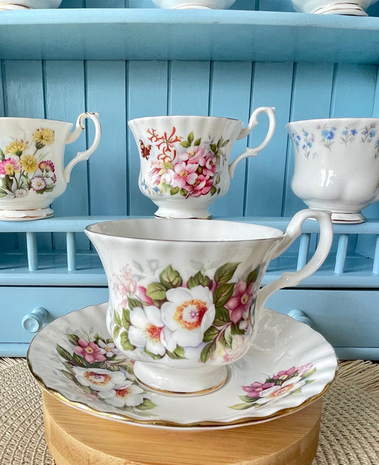Vintage Royal Albert Woodborough Summertime Series Male Sized TeaCup & Saucer, Fine Bone China, Made In England, HighTea, Previously Loved