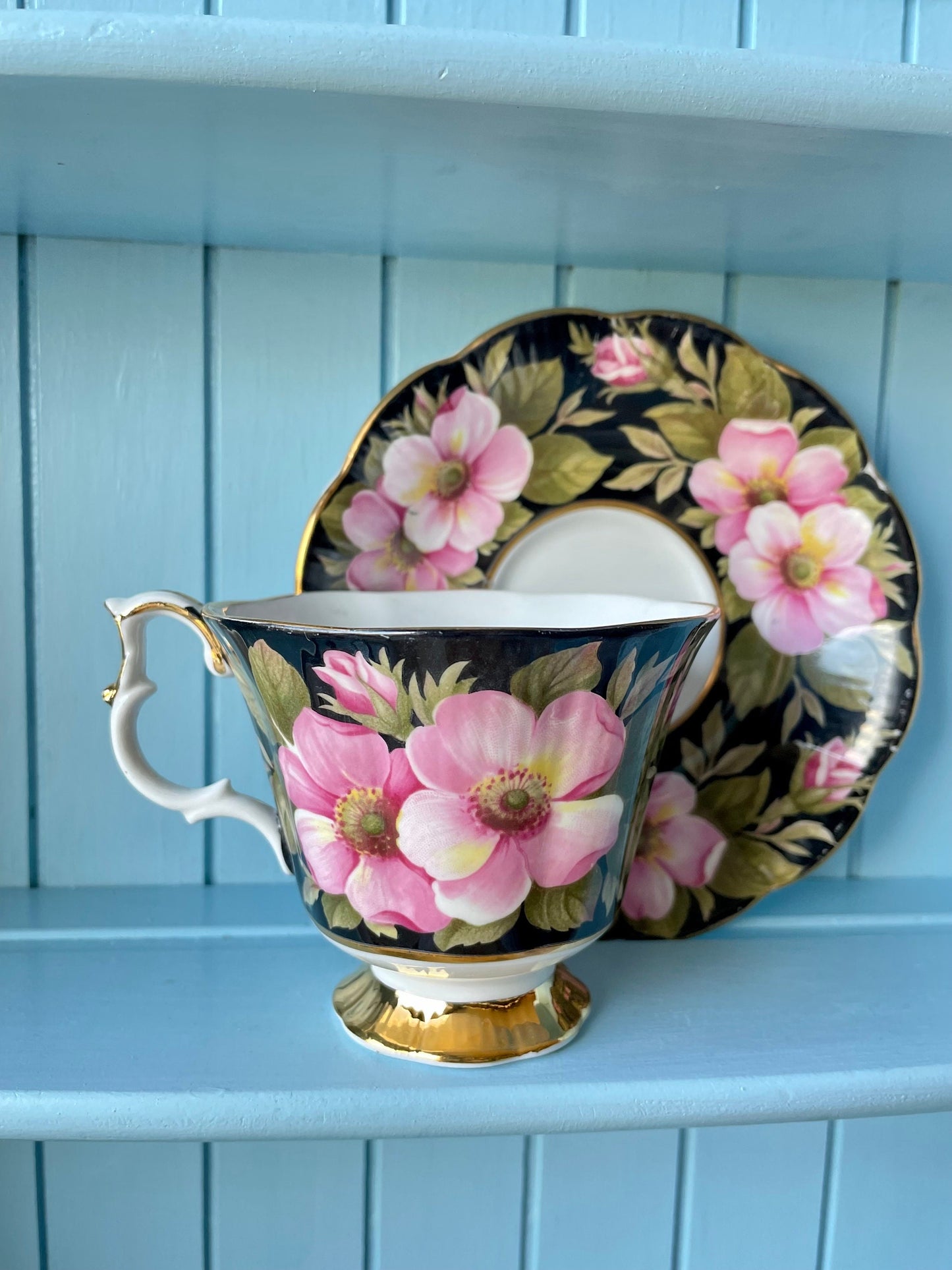 Vintage Royal Albert "Alberta Rose" Provincial Flowers TeaCup & Saucer, Fine Bone China, Previously Loved Vintage, Male Sized, Made England