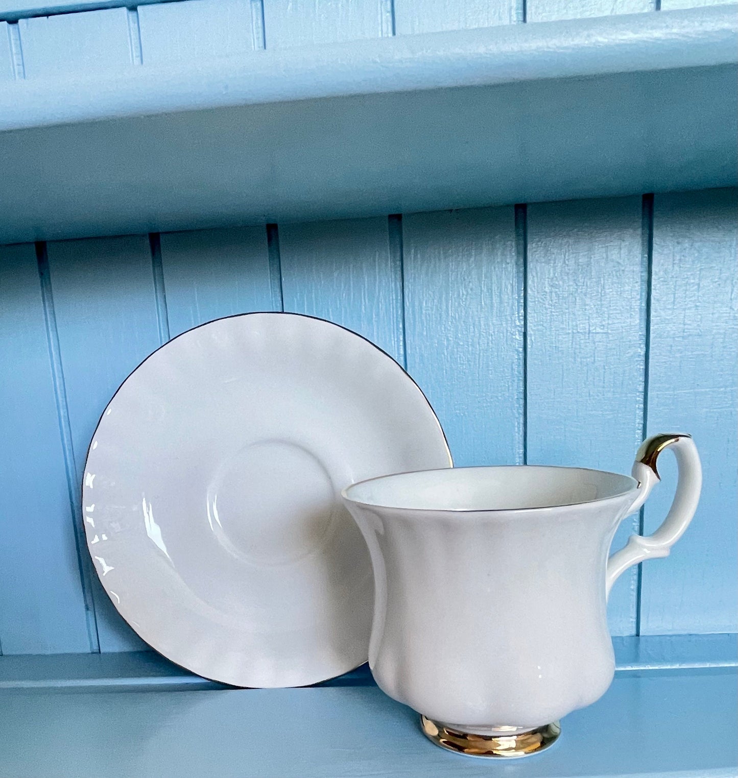 Vintage Crisp White Gold, Royal Albert "Val D'Or" Coffee Cup & Saucer, Bone China, Made In England, Previously Loved Vintage, High-Tea Party