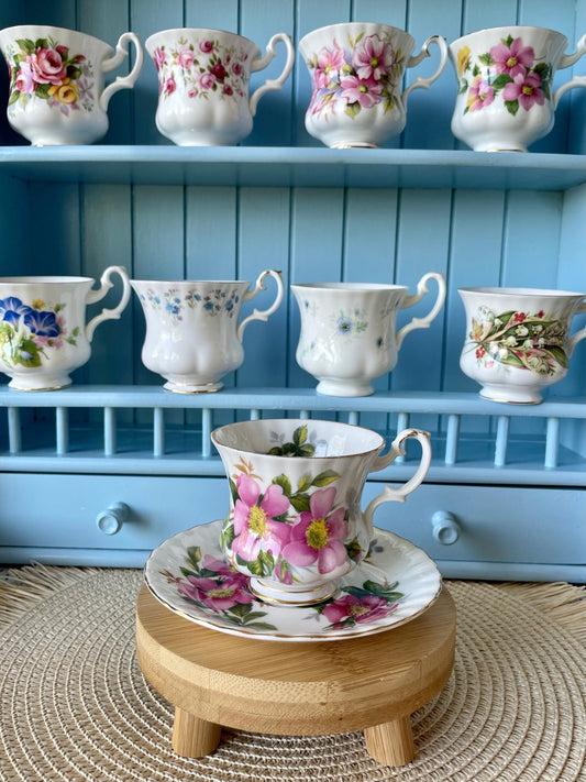 Vintage Royal Albert Prairie Rose Coffee Cup & Saucer, Fine Bone China, Previously loved, Beautiful Pink Floral Decor, Made in England