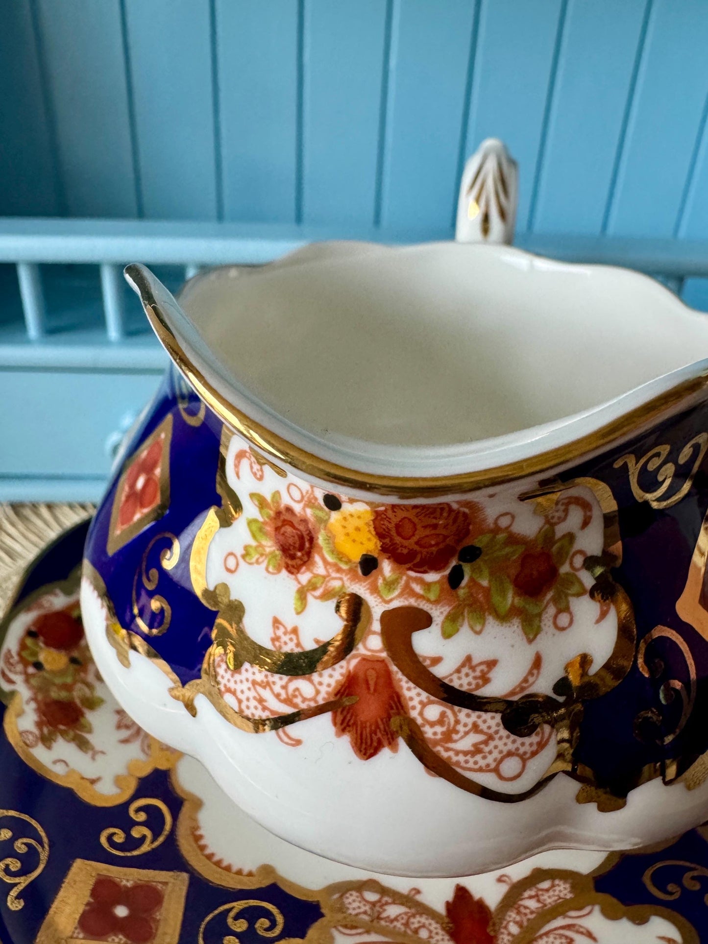 Rare Vintage Royal Albert "Heirloom"  Large Gravy Boat with Under plate, Bone China, Previously Loved, Cobalt Blue  Pattern, Made in England