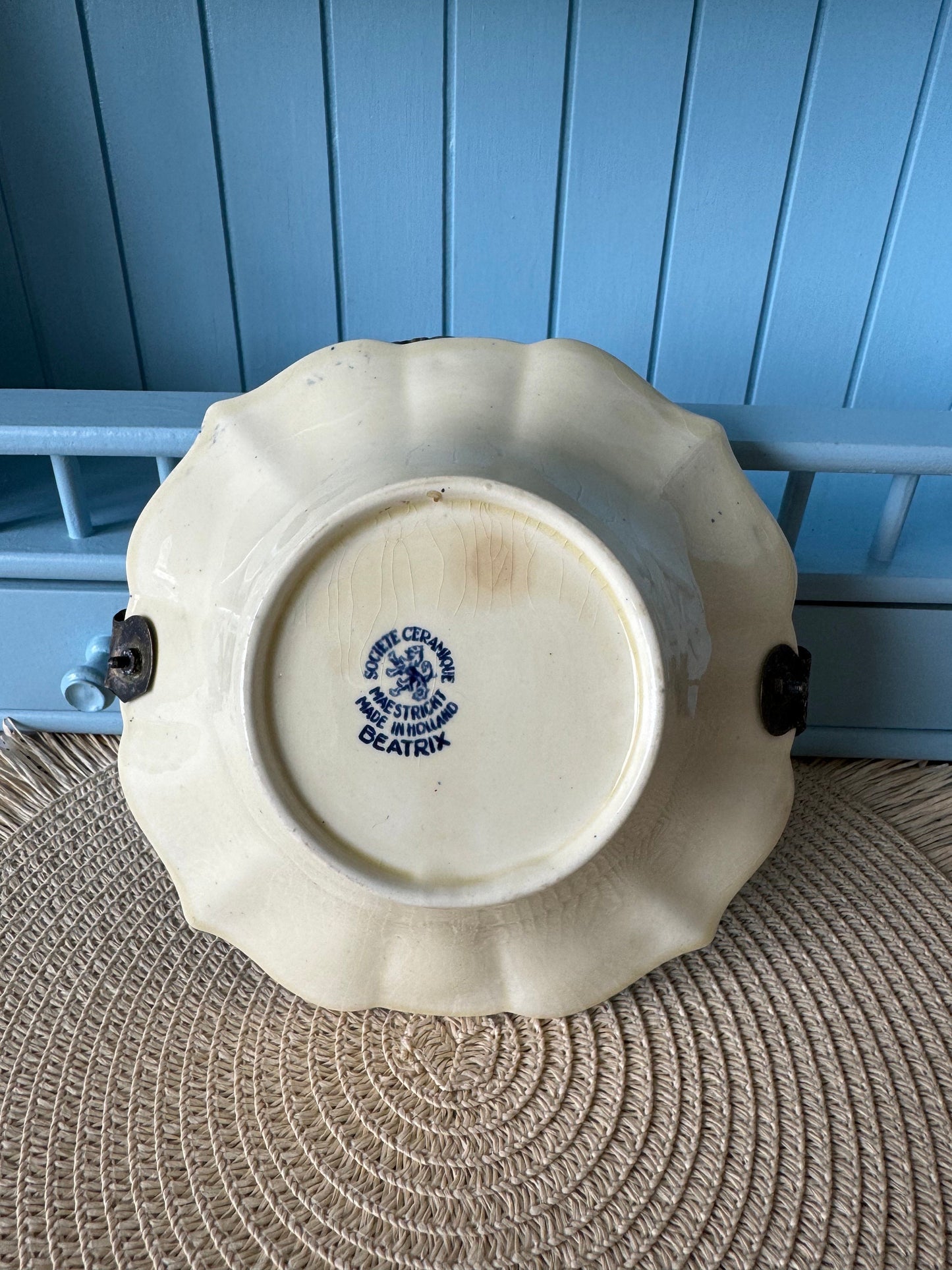 Pretty Silver Plated 'Beatrix' Bonbon Plate w/ Handle, Previously Loved, Société Ceramique Maestricht, Beautiful Blue Floral Decor, Holland