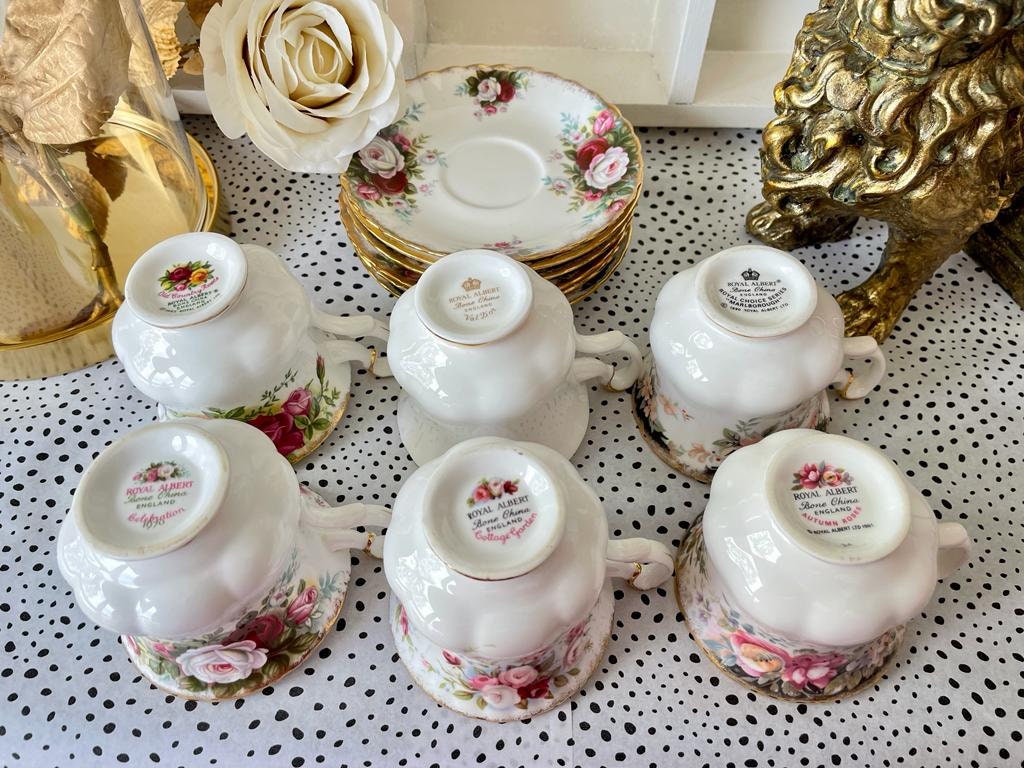 Royal Albert High Tea Coffee, Vintage Gold Coffee Cups and Saucers, Bone China,  Mix & Match, Set Of 6 Coffee Cups for Royal Party, England