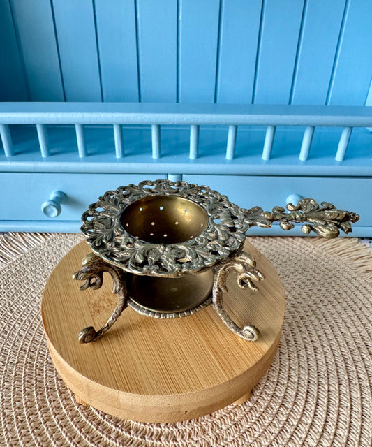 Beautiful French Ornate Brass Tea Strainer 'Dragon Stand', Floral Decor, Previously Loved, Collectors Item, Vintage Gift Her, Made in France