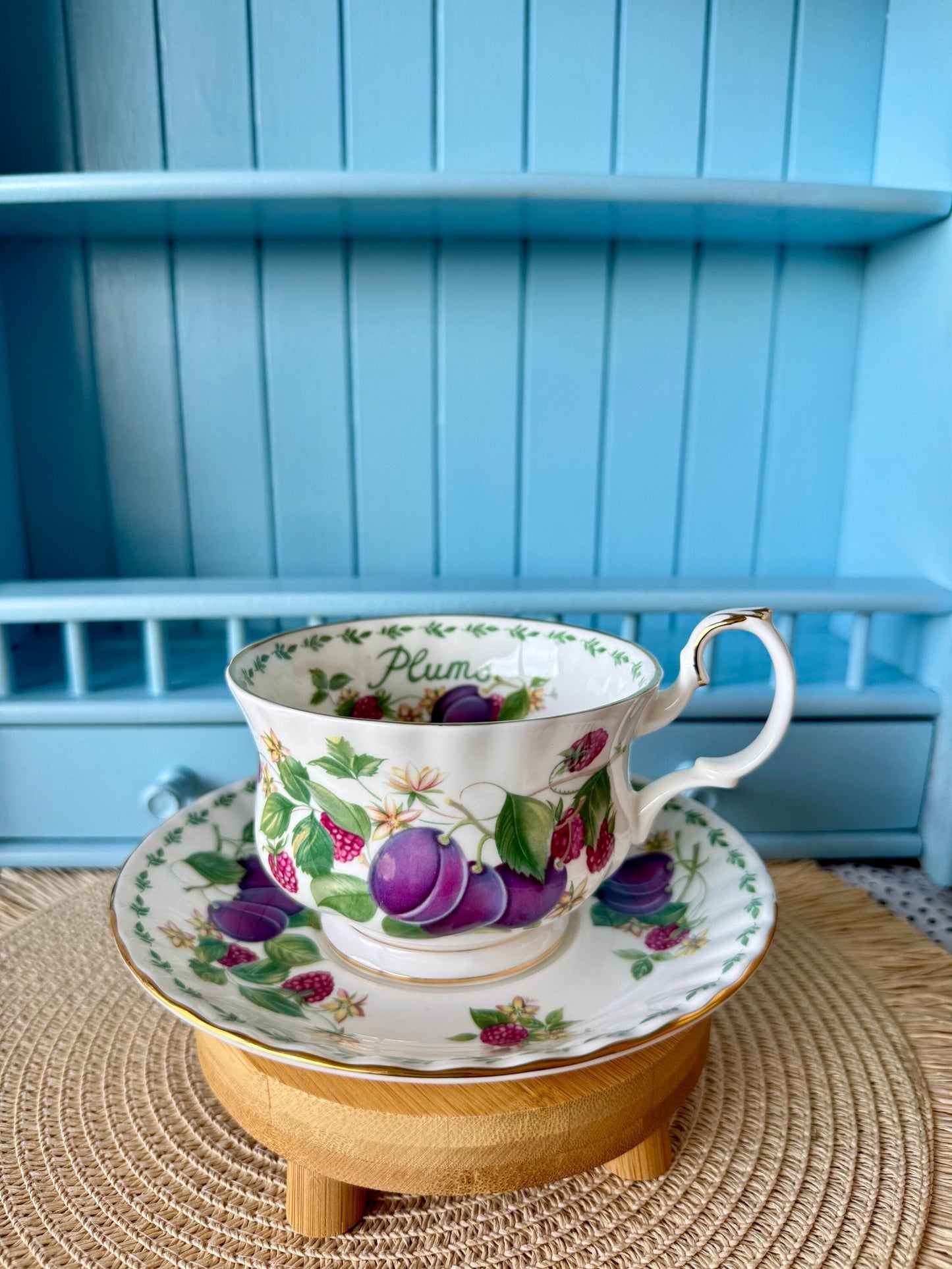 RARE Vintage Royal Albert "Covent Garden" Breakfast Set, Plums, Cereal Breakfast Cup and Saucer, Bone China , Previously Loved, England