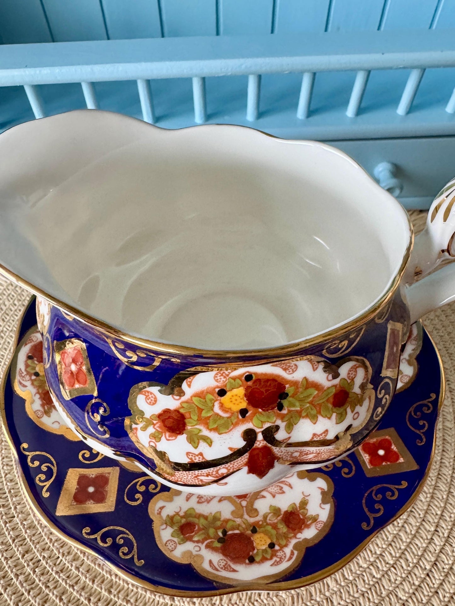 Rare Vintage Royal Albert "Heirloom"  Large Gravy Boat with Under plate, Bone China, Previously Loved, Cobalt Blue  Pattern, Made in England