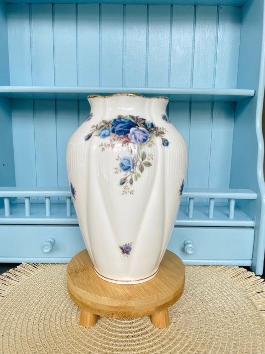 Vintage Royal Albert "Moonlight Rose"  Large Chelsea Vase, Fine Bone China, Beautiful Blue Roses Decor, Made in England, Lid is Not Included