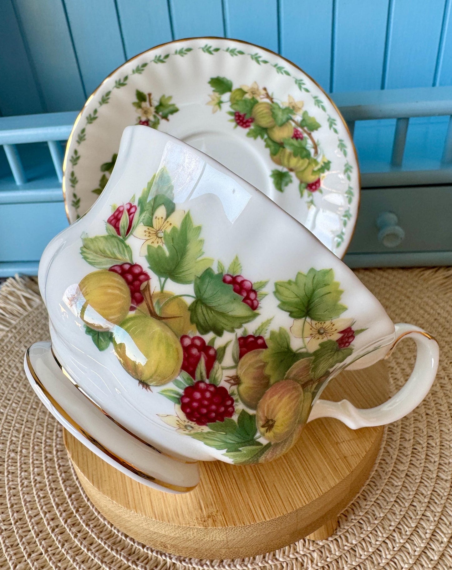 RARE Vintage Royal Albert "Covent Garden" Breakfast Set, Gooseberries, Cereal Breakfast Cup & Saucer, Bone China , Previously Loved, England