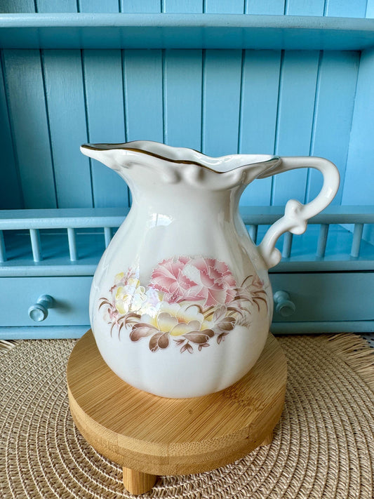Vintage Astbury, Royal Albert Works Full Size Creamer, Water Jug, Staffordshire Pitcher, Pink & Yellow Floral Decor Creamer, Made in England