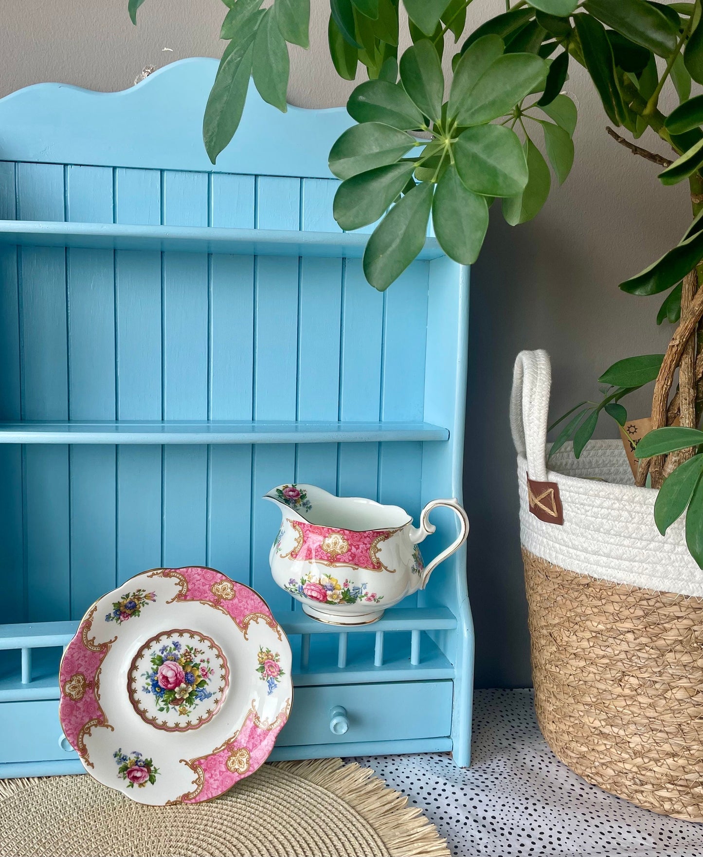 Rare Find, Royal Albert Lady Carlyle English Large Gravy Boat with Underplate, Bone China, Previously Loved, Pink Borders and Floral Decor
