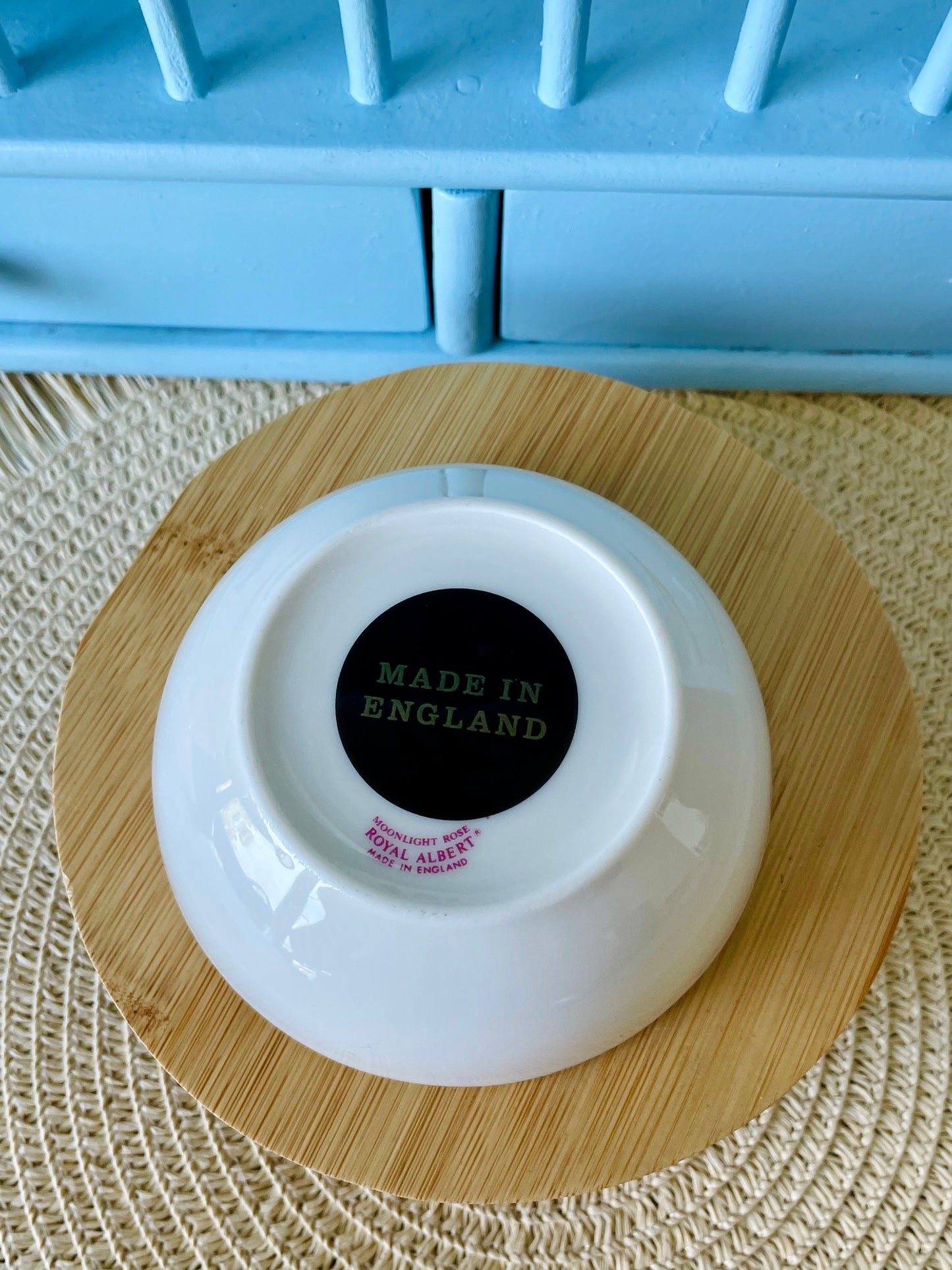 Very Collectible Concorde and Royal Albert Moonlight Rose Collaboration, Fruit/ Salade Bowl, Bone China, Beautiful Blue Roses Decor, England