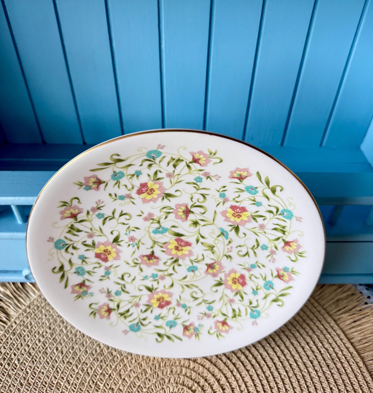 Rare Vintage Coalport "Fantasy" Hard to Find Pedestal Cake Stand, Bone China, Previously Loved, Pretty Green Pink and Green Floral , England