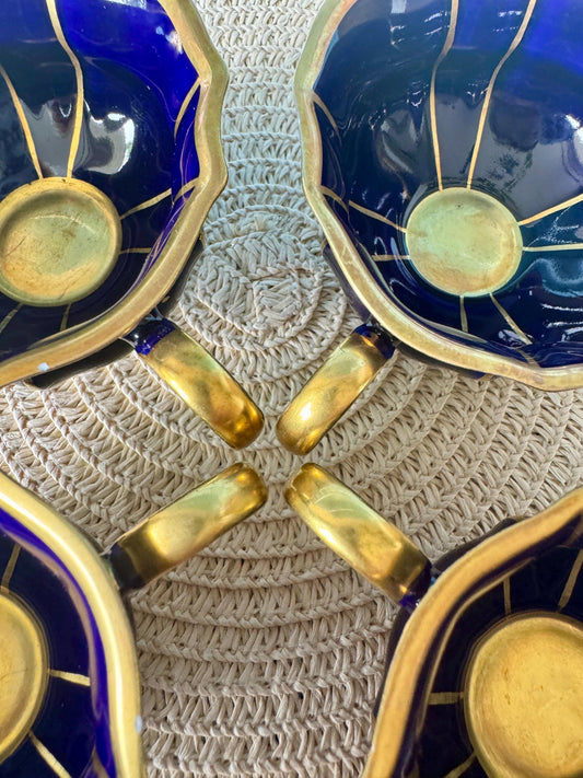 Lindner Kueps Echt Cobalt Espresso Cups Set of 4 + Bonus, No Saucers, Vintage German Porcelain, Cobalt Blue & Gold, Bavarian Espresso Cups
