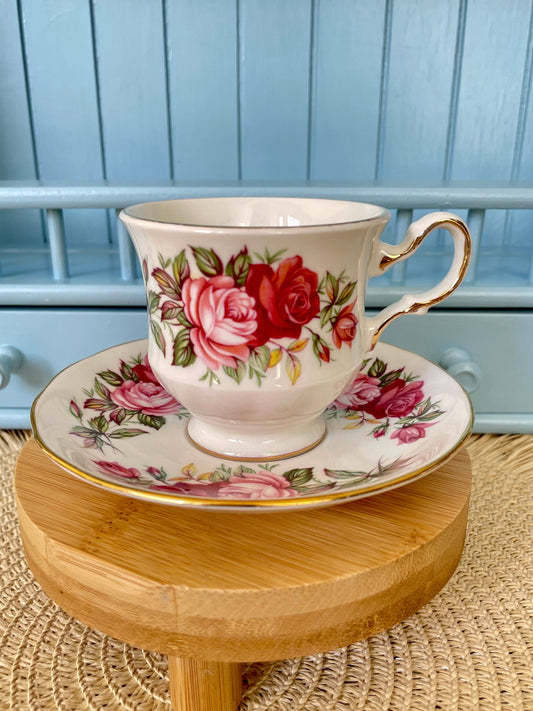 Vintage Queen Anne Cherry Blossom, Pink Floral Bone Tea Cup and Saucer, Antique English China, Previously Loved Vintage Cup, High-Tea Party