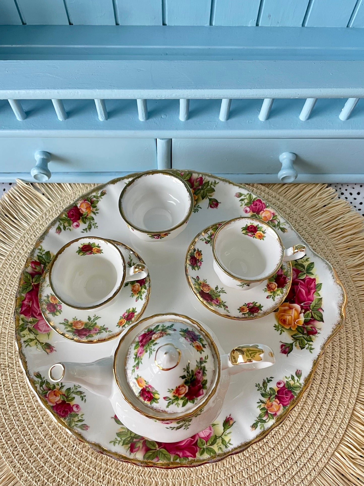 Vintage Royal Albert "Old Country Roses" Miniature Tea Set, First Quality, Fine Bone China, Previously Loved Vintage, Made in England