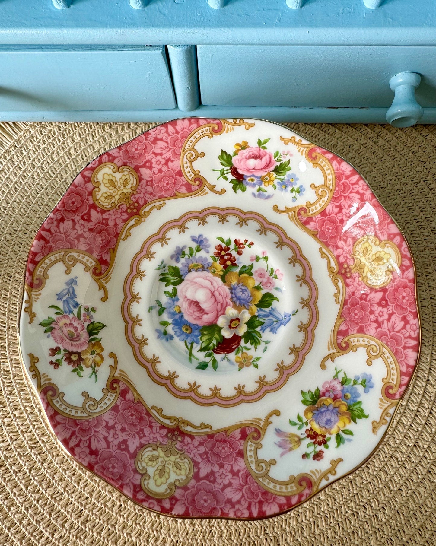 Very Rare Hard To Find "Inside Out" Royal Albert "Lady Carlyle" Avon Shape Teacup, Bone China, Previously Loved, Pink Decor, Made In England
