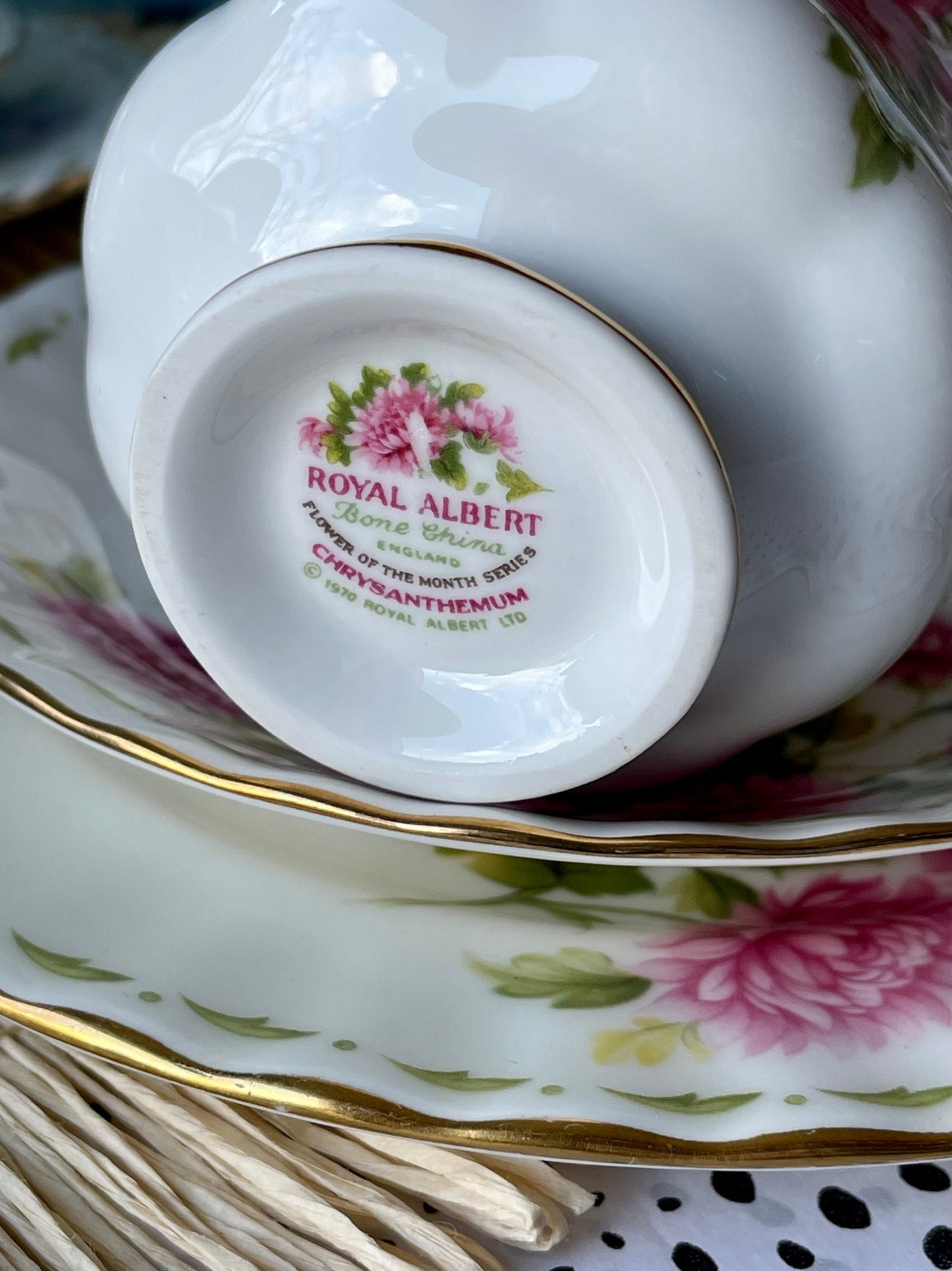 Royal Albert Flower Of The Month Trio's Cup Saucer Plate, Fine Bone China,  Sold Individually, Unique Find, With 6 Tea Spoons, Feb Plus Vase