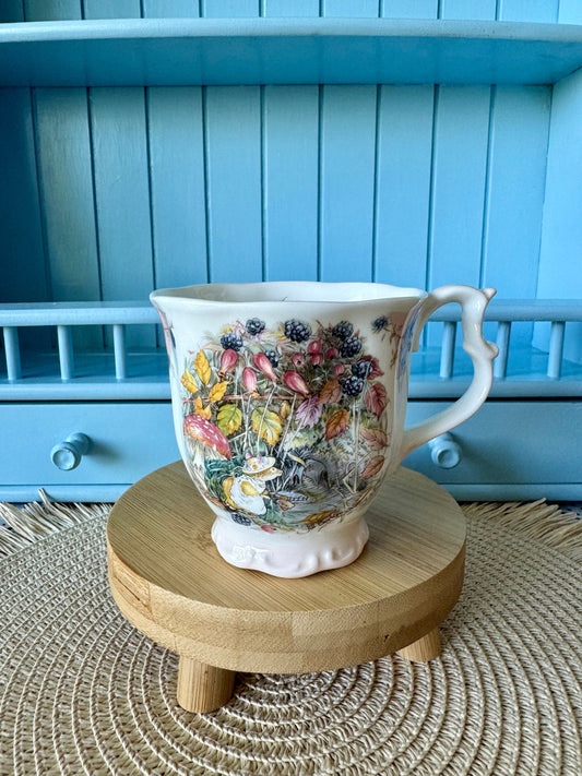 Vintage Royal Doulton "Brambly Hedge"  Autumn Mug, Pink and Fall Accents , Jill Barklem, Bone China, Pretty Blackberry & Mice Decor, England