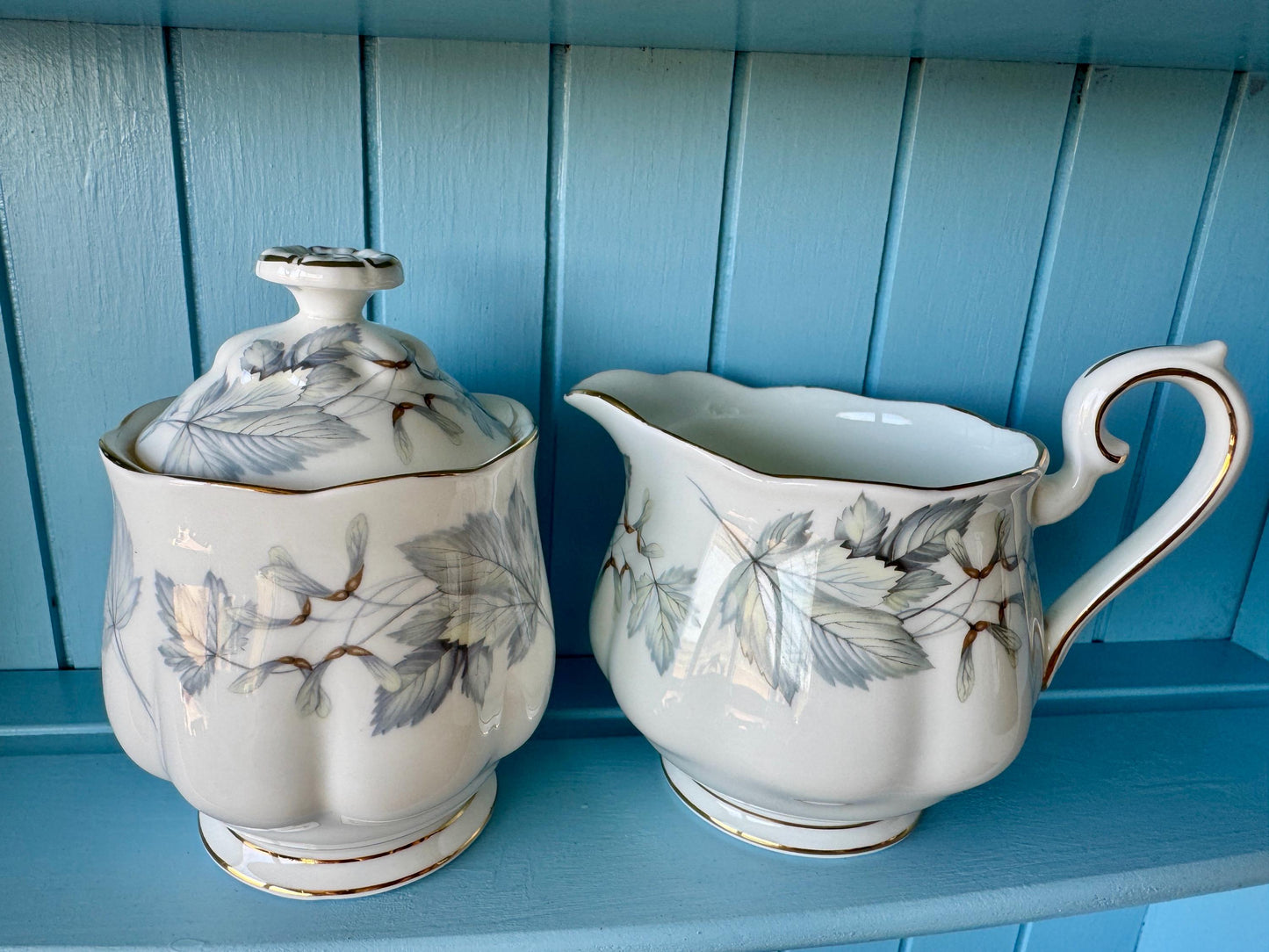 Very Rare Hard To Find "2 Cup" Royal Albert "Silver Maple" TeaPot, Small TeaPot, Bone China, Previously Owned, Gray Leaf Decor, England
