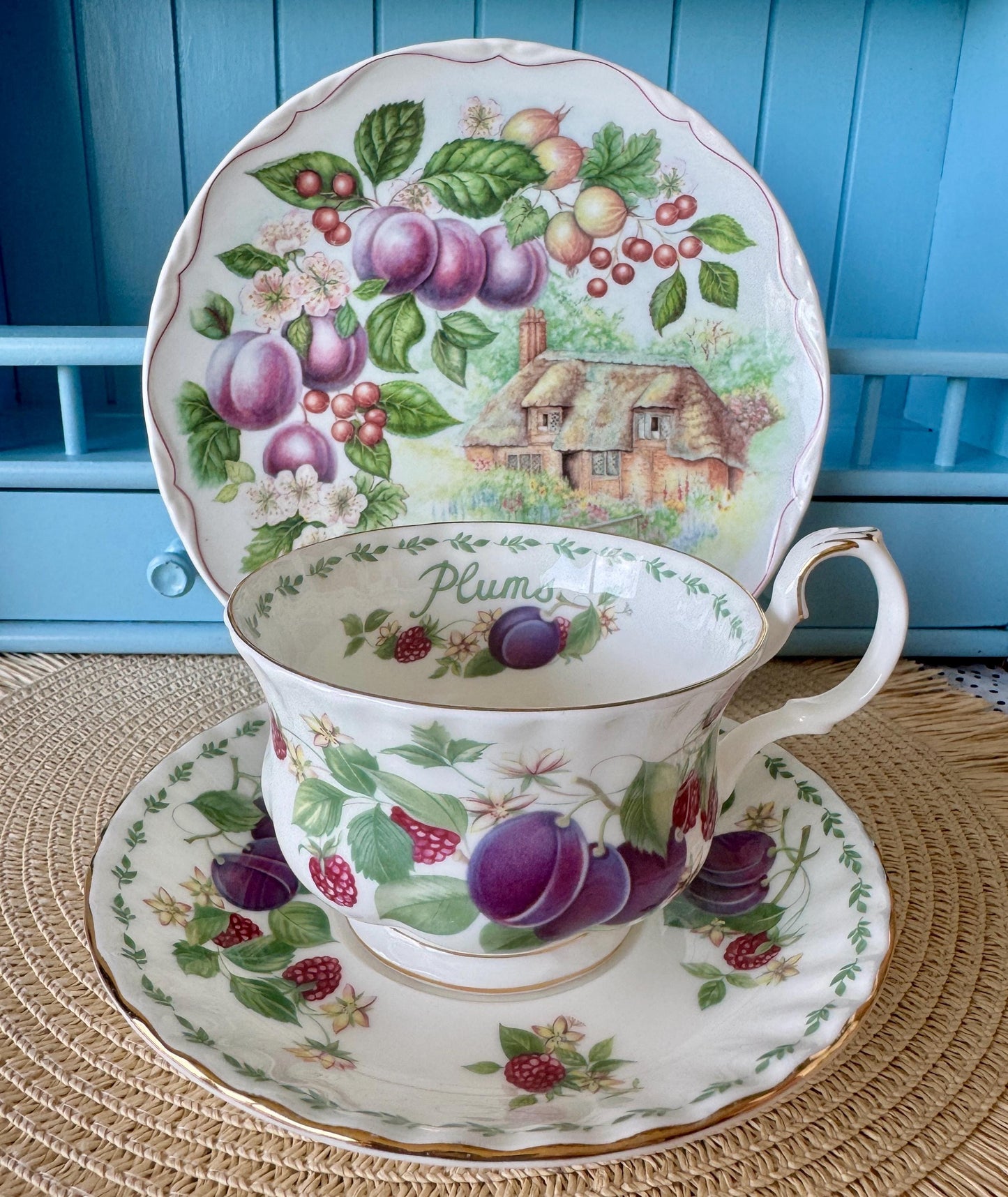 RARE Vintage Royal Albert "Covent Garden" Breakfast Set, Plums, Cereal Breakfast Cup and Saucer, Bone China , Previously Loved, England