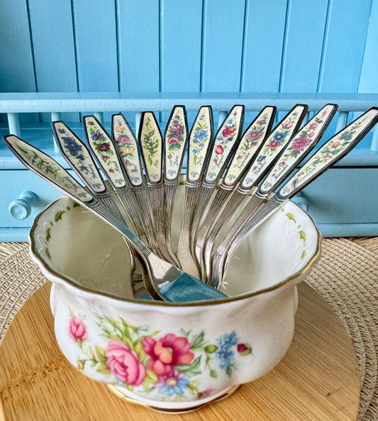Vintage Royal Albert "Flower Of The Month" Forks, Multiple Months, Previously Loved, Silver Plated, Floral Decor Forks, Made in England