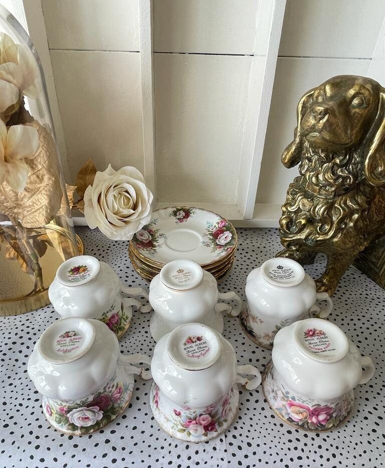 Royal Albert High Tea Coffee, Vintage Gold Coffee Cups and Saucers, Bone China,  Mix & Match, Set Of 6 Coffee Cups for Royal Party, England